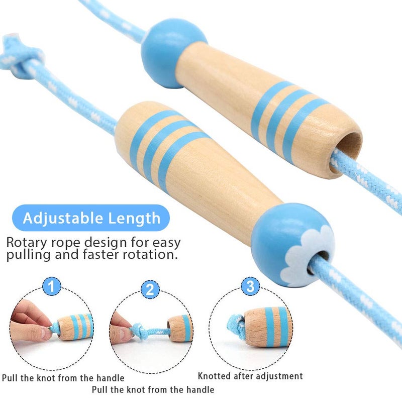 Ace one Jump Rope Kids, 7ft Adjustable Cotton Skipping Rope with Wooden Handle for Boys and Girls Fitness Outdoor Exercise(Blue) - Image 2